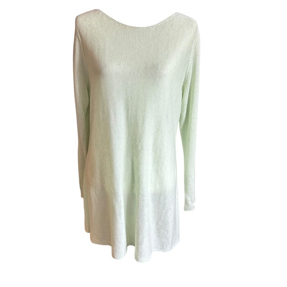 Eileen Fisher Sweater Large Pale Green Organic Linen Knit Tunic Top Long Sleeve - Picture 1 of 9